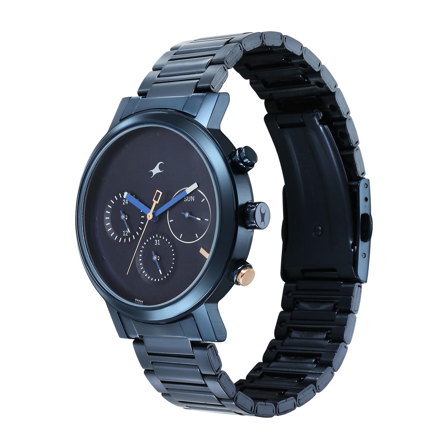 Fastrack Tick Tock Quartz Analog Blue Dial with Blue Stainless Steel Strap Watch for Guys-3287KM08