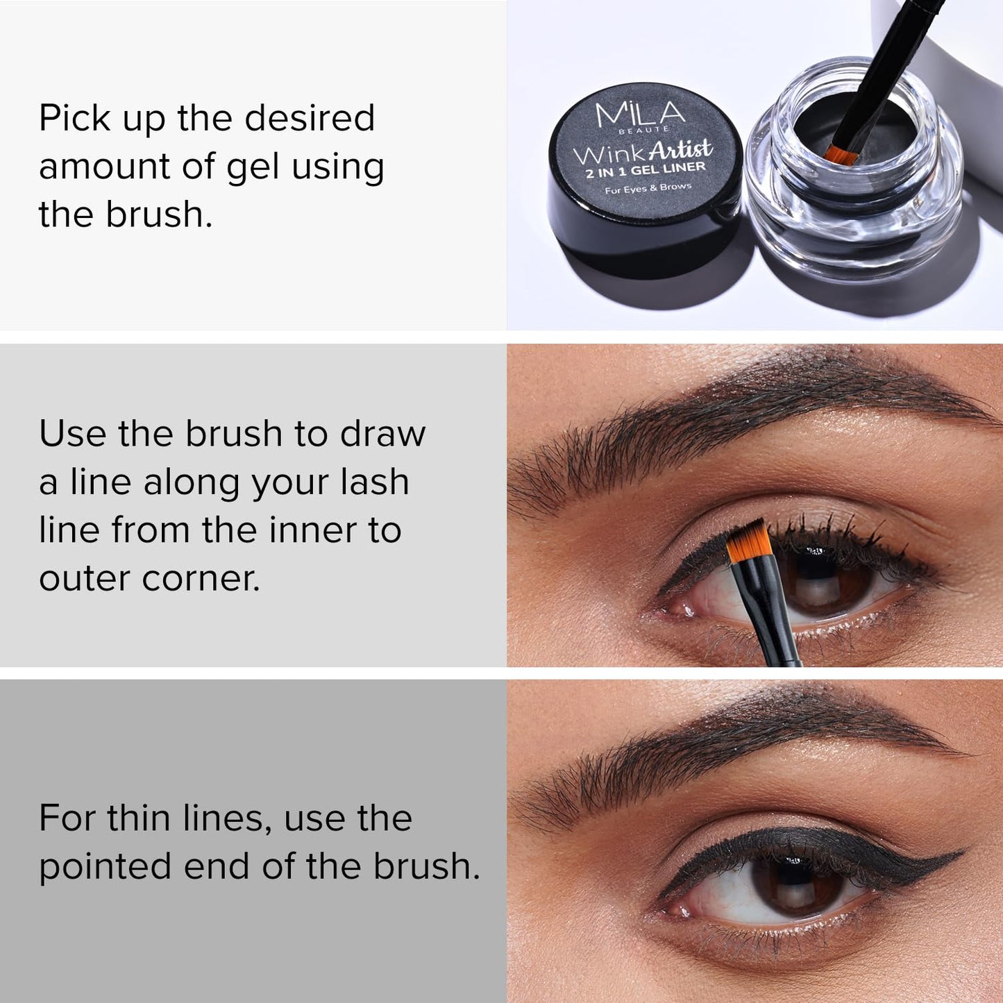 Mila Beauté 36 Hr Waterproof Wink Artist 2 in 1 Eyebrow & Gel Eyeliner with Brush | Long Lasting & Smudgeproof Formula | Calendula Oil and Aloe Vera | Shade - (Brown, 4g)