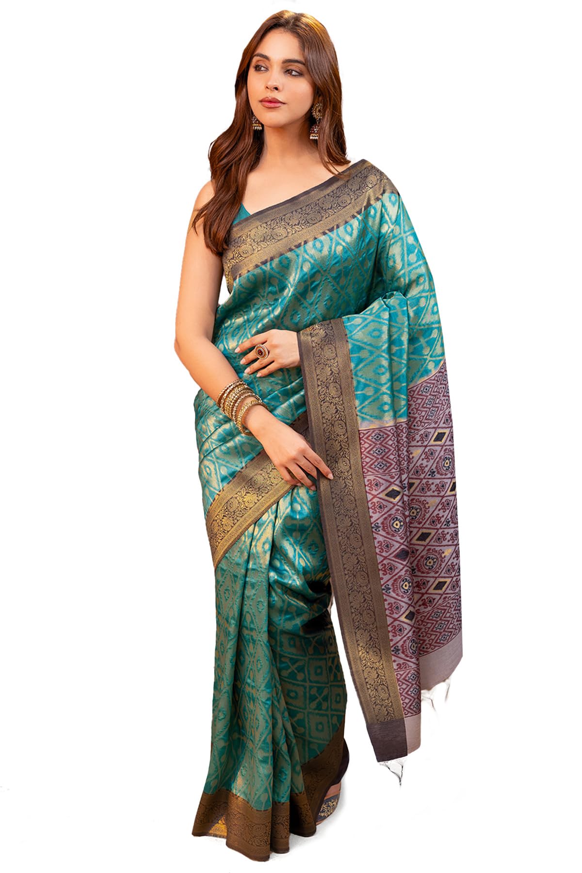 Soch Womens Turquoise Blue Tussar Zari Woven Saree
