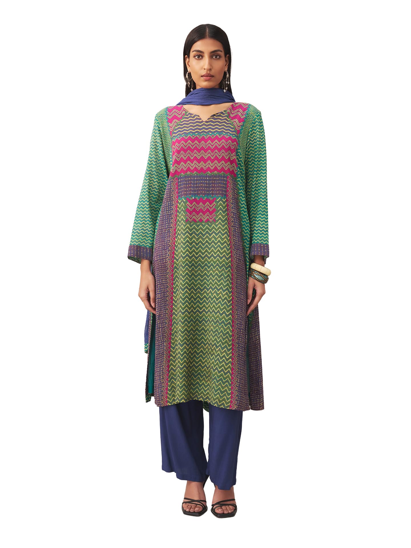Ritu Kumar Teal Sugati Kurta With Pant And Dupatta