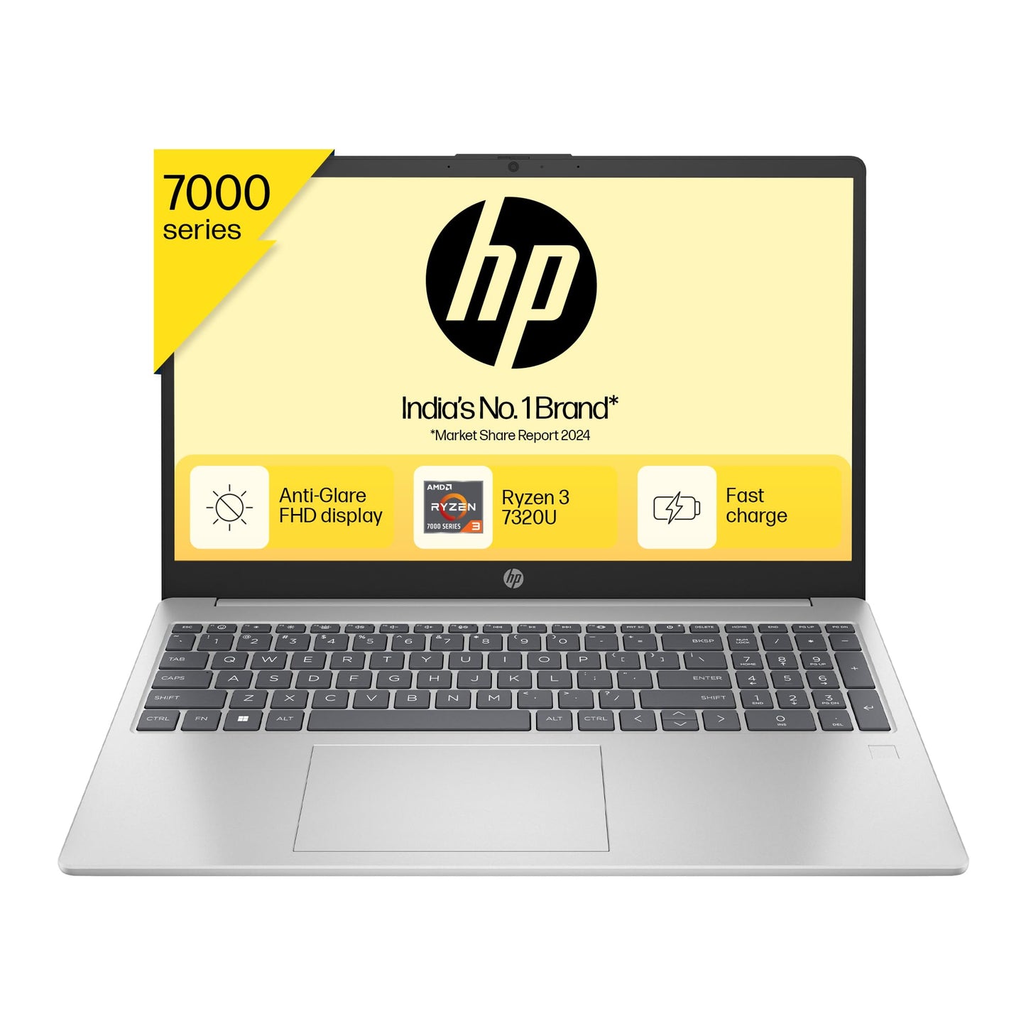 HP 15, AMD Ryzen 3 7320U Laptop (8GB LPDDR5, 512GB SSD) Anti-Glare, Micro-Edge, 15.6"/39.6cm,FHD, Win 11, Silver, 1.59kg, AMD Radeon Graphics, 1080p HD Camera, fc0154AU