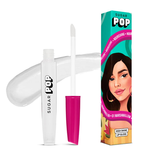 SUGAR POP High Shine Lip Gloss - 01 Marshmallow (Clear) For Soft & Dewy Lips, Enriched With Vitamin E, Jojoba Butter & Shea Butter 3.5ml