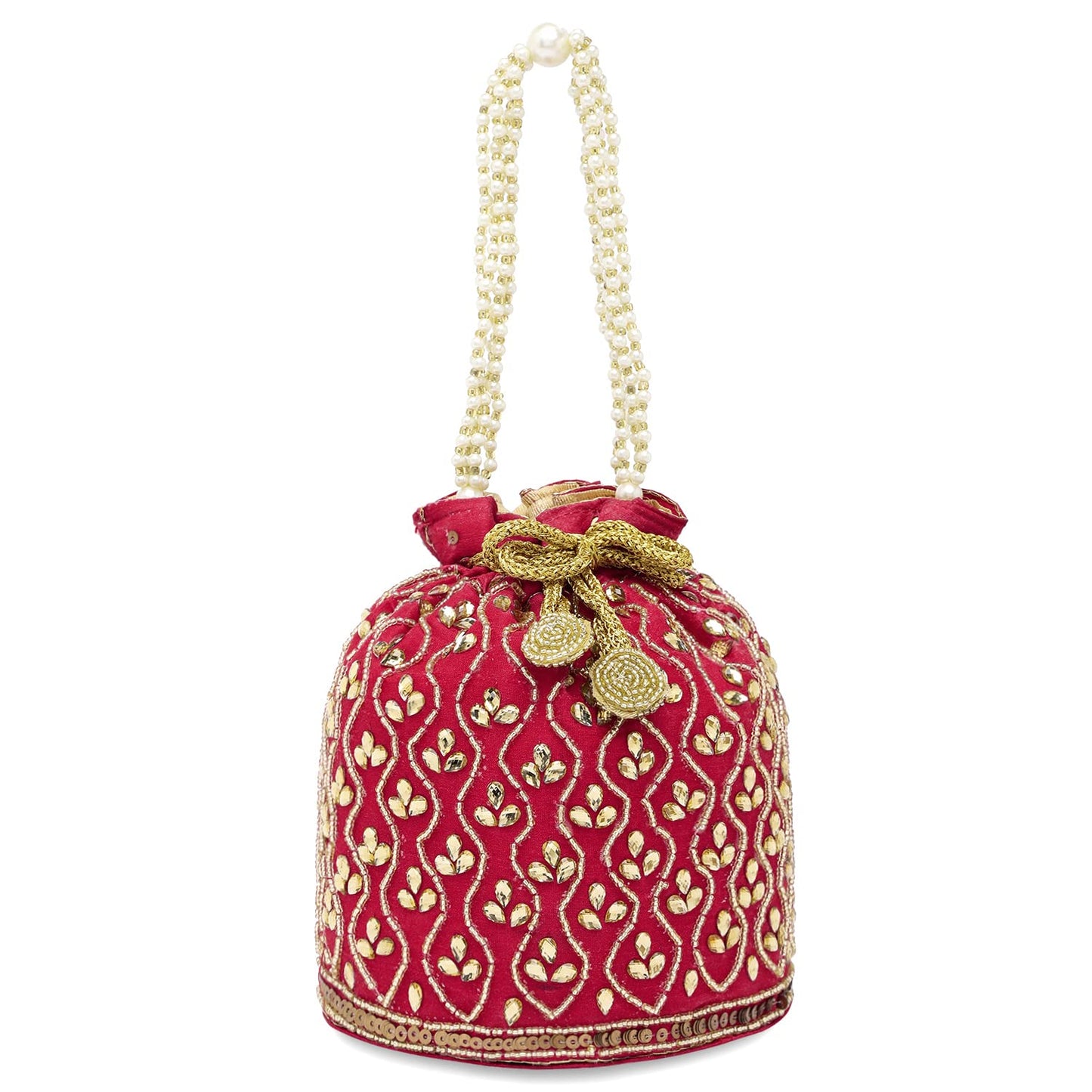 Peora Embroidered Potli Bag for Women Handmade Ethnic Purse Evening Handbags Stylish Bridal Fashion Clutch Bag Gift for Girls (Red, P88R)