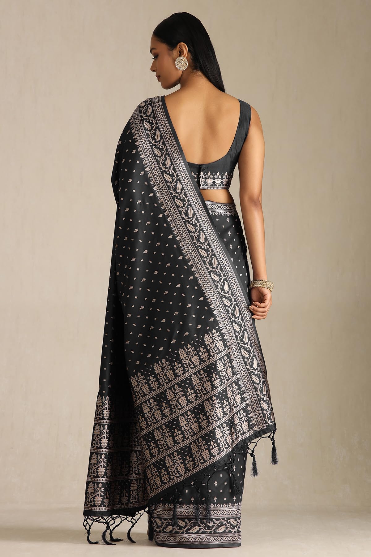 Soch Womens Black Tussar Woven Design Saree