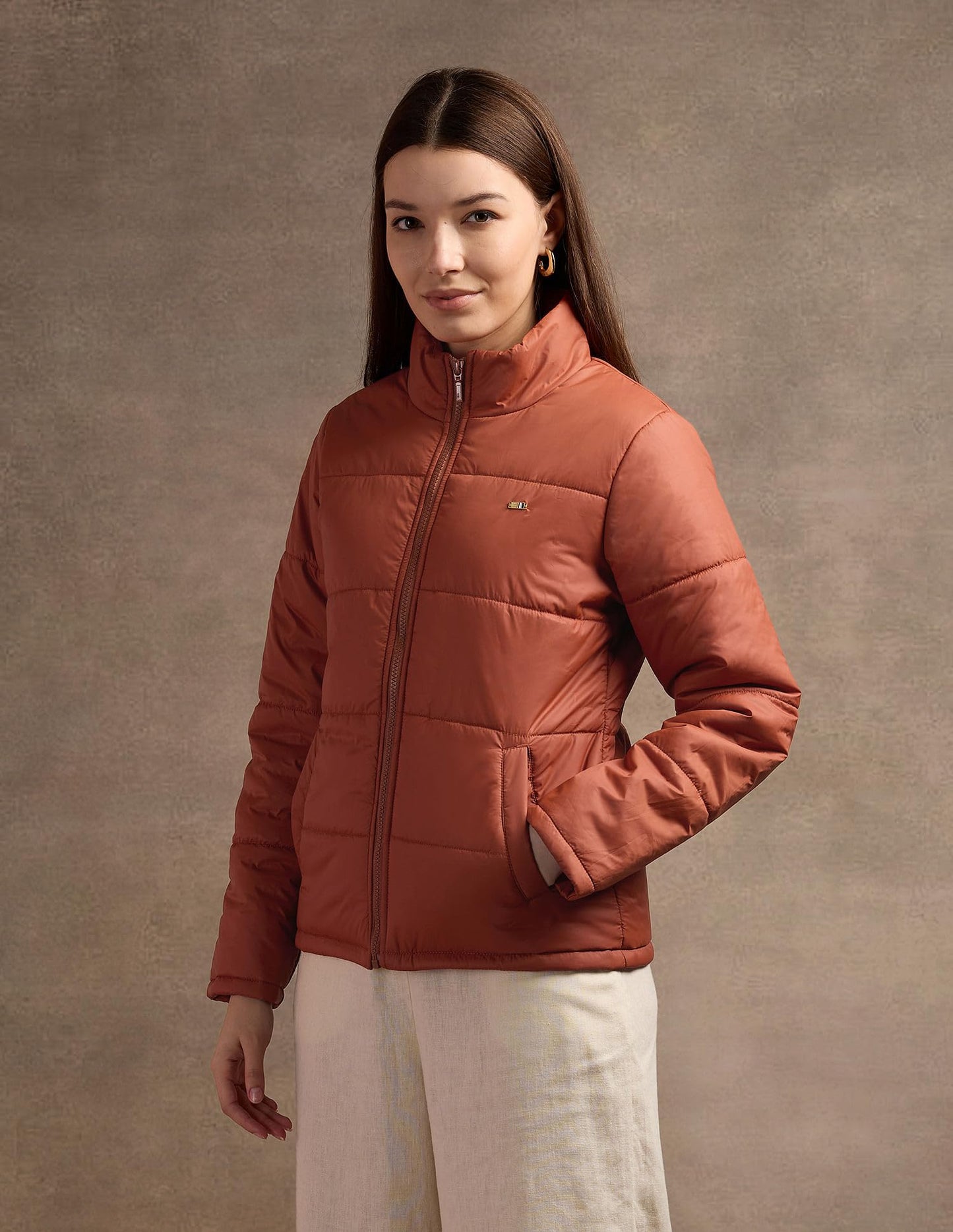U.S. POLO ASSN. Mock Collar Puffer Jacket (UWAW24JCK145_Brown_L)