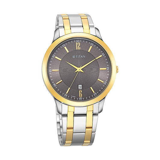 Titan Quartz Analog With Date Anthracite Dial Two Toned Gold & Silver Metal Strap Watch for Men - NT1825BM01