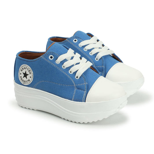 KRAFTER Chunky Denim Sneakers for Women & Girls – Sky Blue Casual Walking Shoes Comfortable Fit Trendy Everyday Wear – UK 6 – Model HP-1330-39