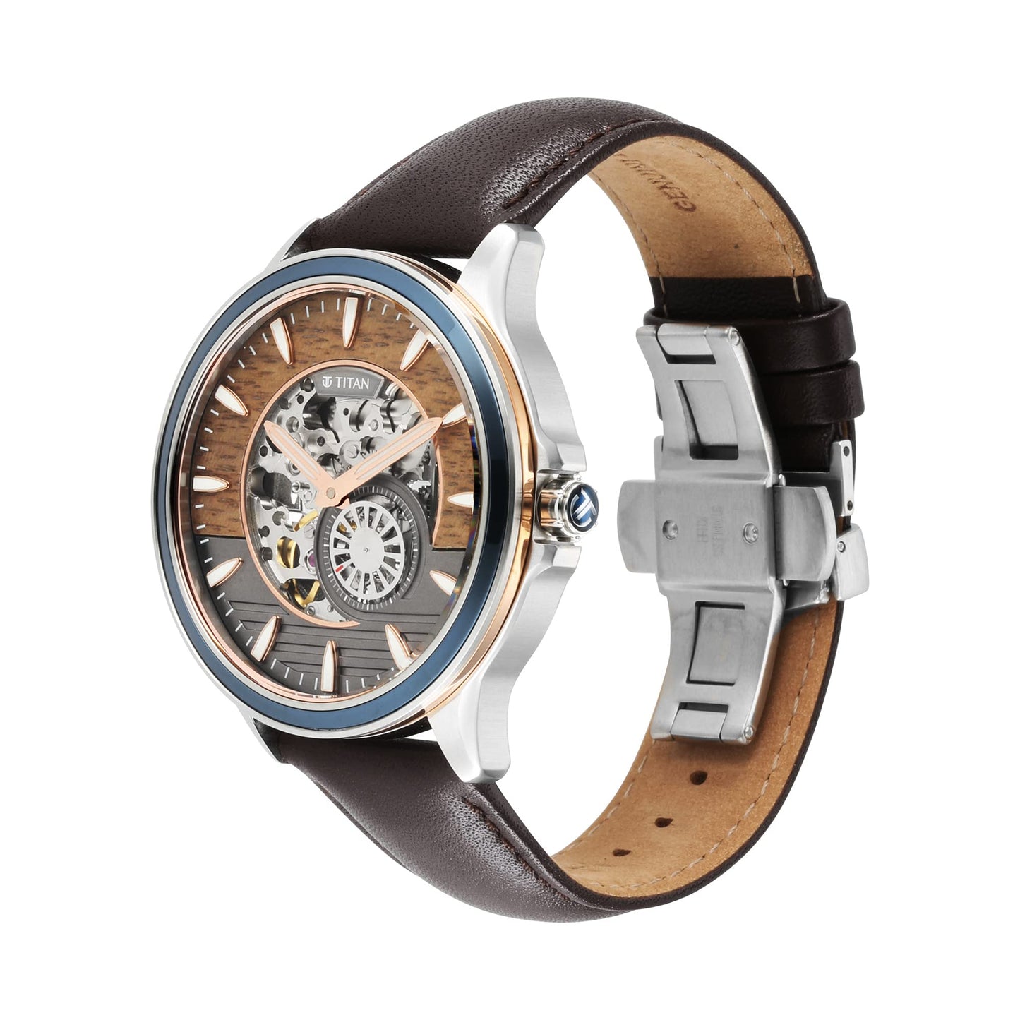 Titan Maritime Automatic Anthracite and Brown Bi-Colour Dial Brown Leather Strap Watch for Men - NT1793KL02