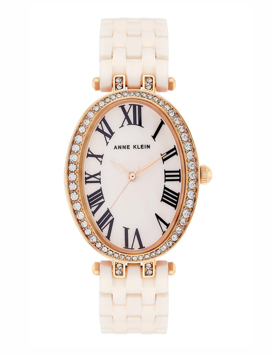 Anne Klein Quartz Analog Pink Dial Rose Gold with Pink Ceramic Strap Watch for Women