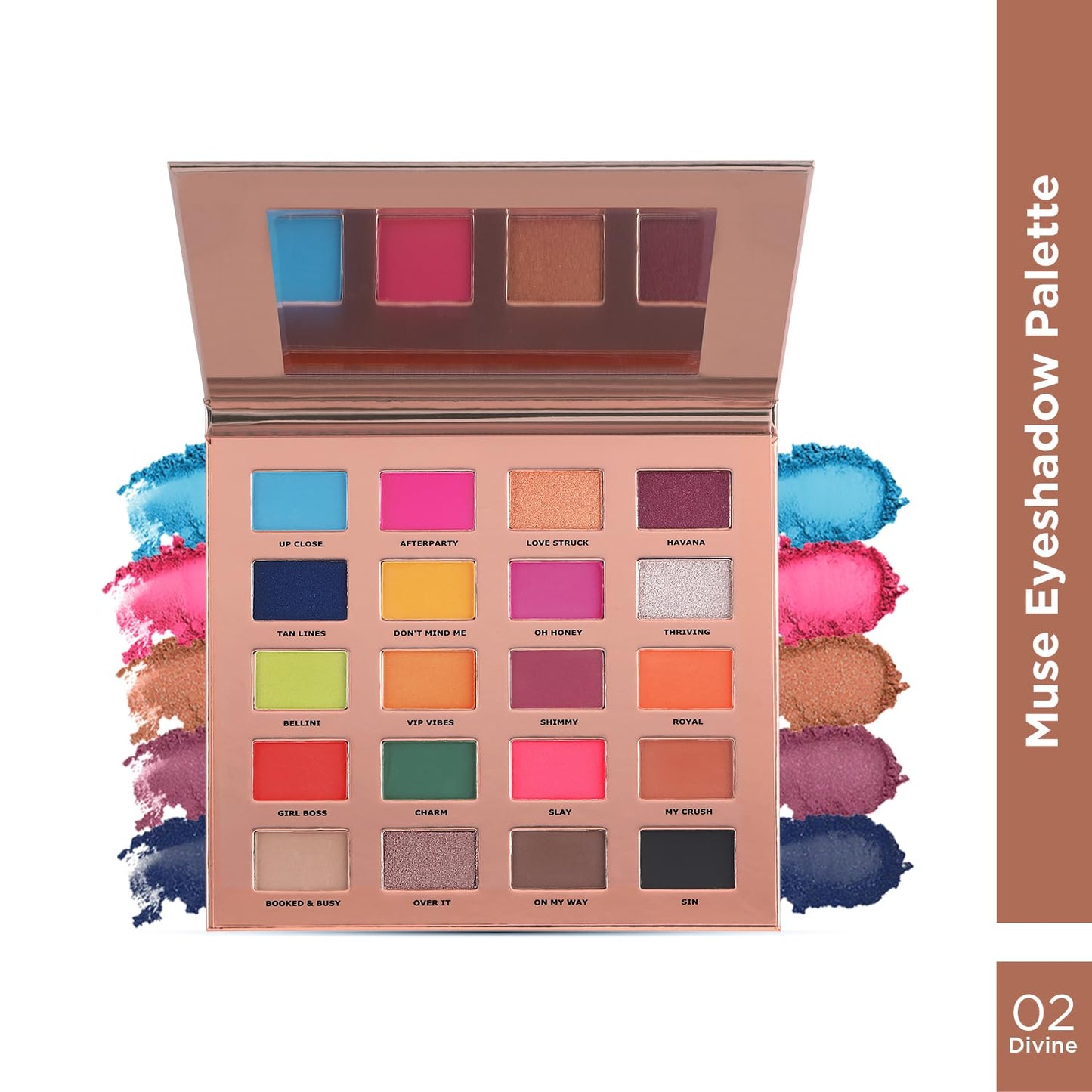 Glam21 Muse Eyeshadow Palette | Highly Pigmented |20 Selected Shades| Highly Pigmented Matte& Shimmer | Long-Lasting, Crease-Free Formula Shades | Professional & Everyday Eye Makeup- 30gm| 02- Divine