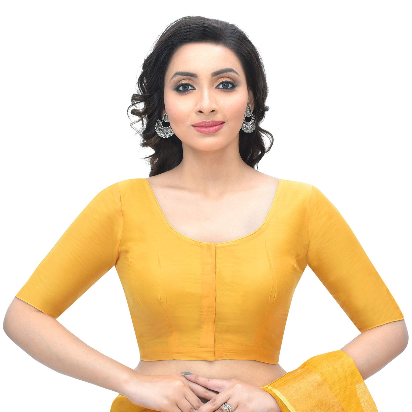 RENE Women Cotton Tussar solid Stitched Blouse(D-005451-YELLOW)