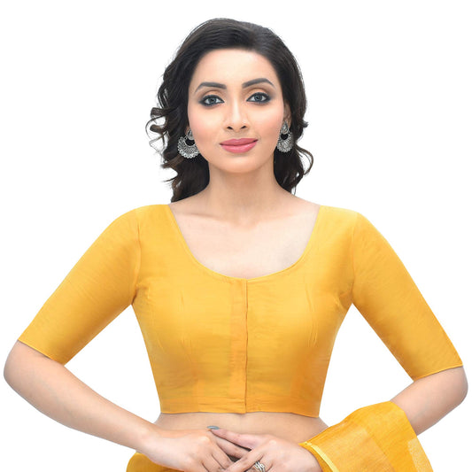 RENE Women Cotton Tussar solid Stitched Blouse(D-005451-YELLOW)
