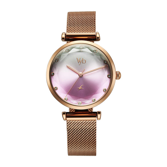 Fastrack Vyb Aura Quartz Analog Silver & Pink Dial Watch for Women