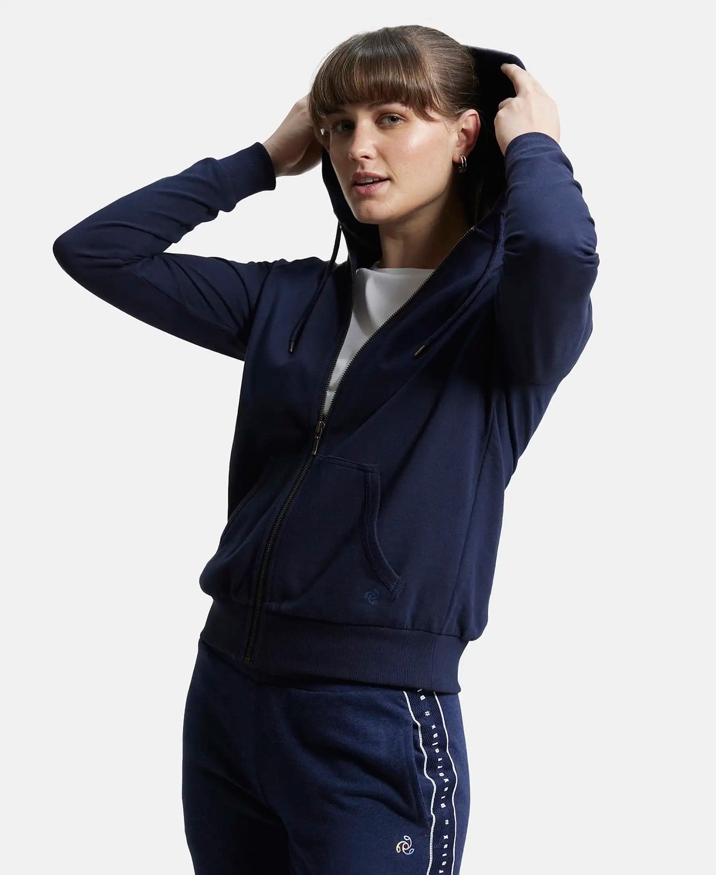 Jockey Women's Super Combed Cotton French Terry Fabric Hoodie Jacket with Side Pockets_Style_AW30_Navy Blazer_XL