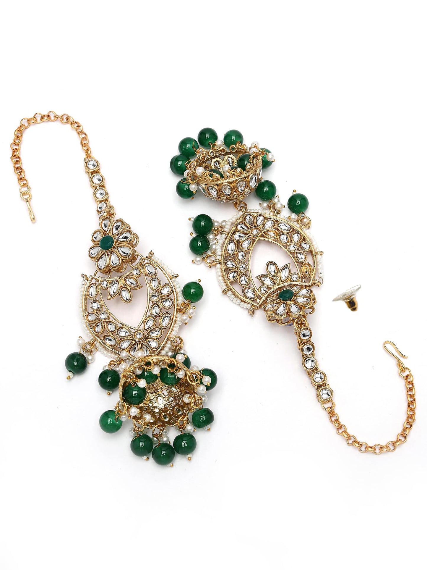 Karatcart Gold Plated Green Stone Ethnic Indian Traditional Kundan Dulhan Bridal Jewellery Set