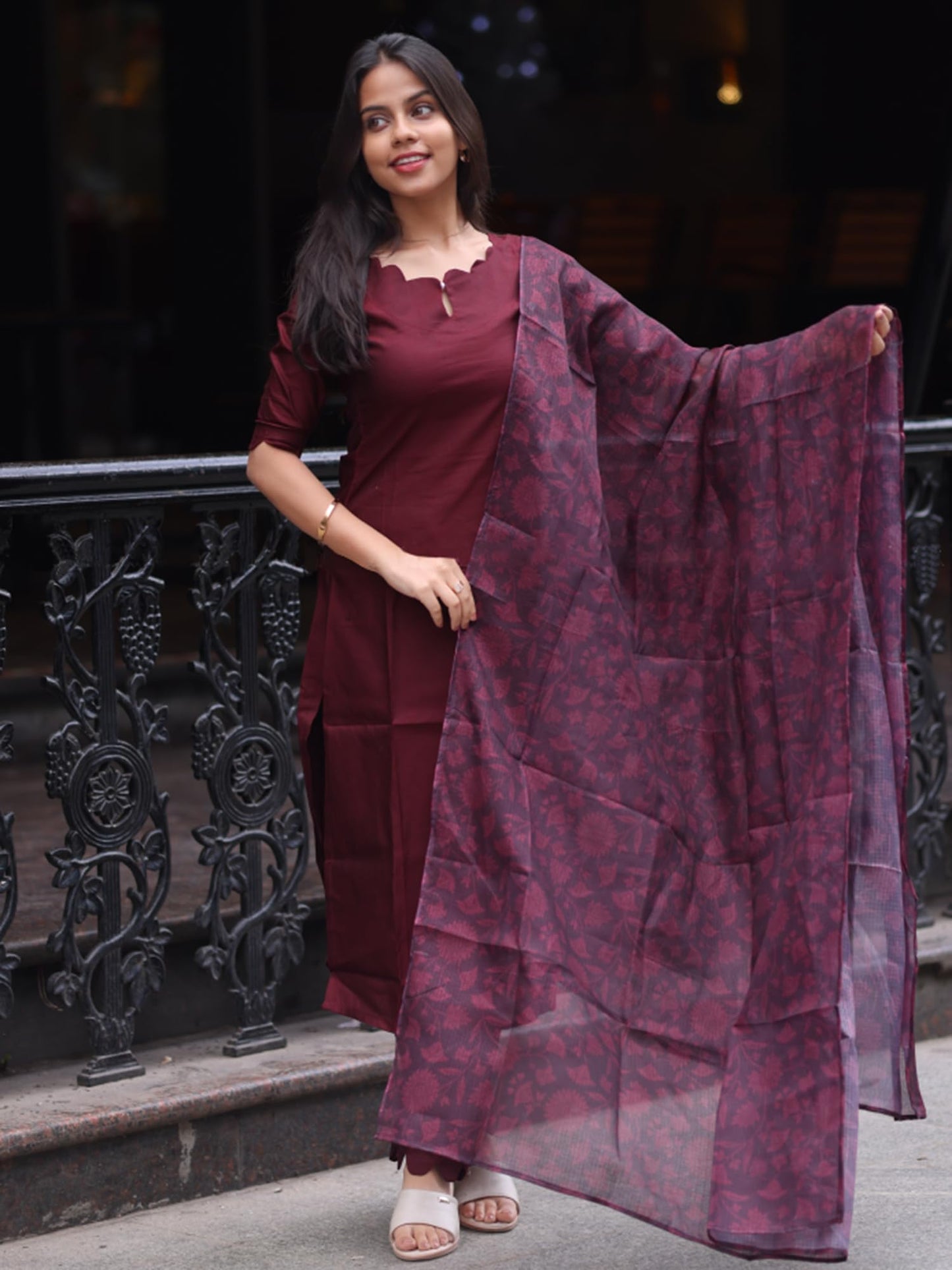 24 Carat Suit Women's Roman Silk Stitched Plain Salwar Suit Chudidar Dress Material (2CKPD53_Maroon_M)