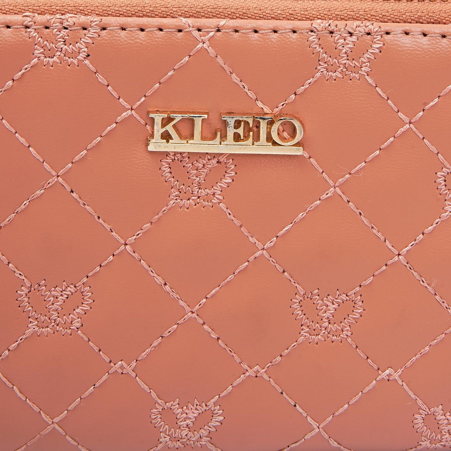 KLEIO Quilted PU Leather Bi Fold Zip Closure Multi Pockets and Slots Clutch Wallet for Women Ladies(HO5016KL-BE)(PEACH)