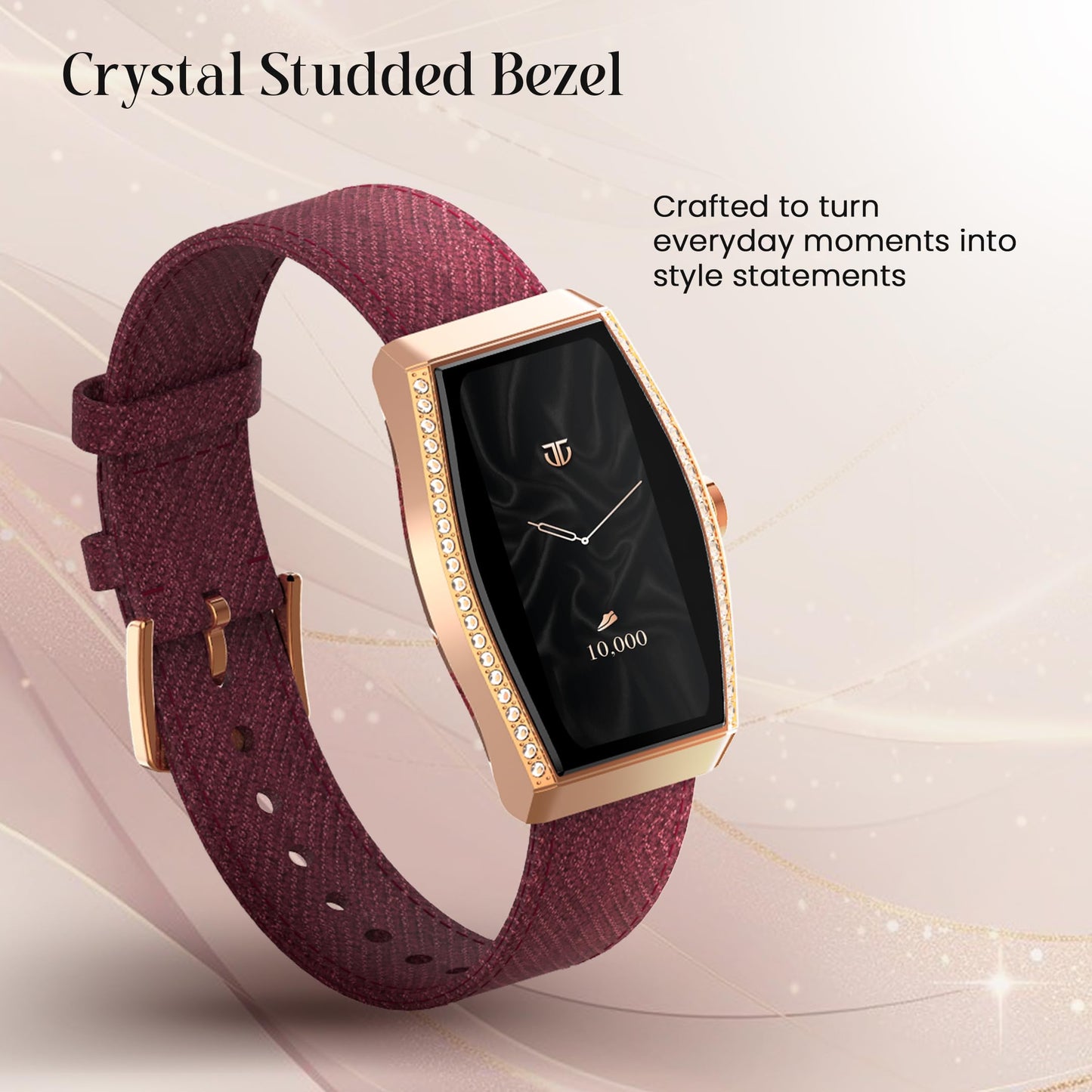 Titan Valerie Aura Women Smartwatch with 1.47” AMOLED Display,Crystal Studded Bezzel,Luna Wellness,UV/AQI Index,Animated Watchfaces,QR Hub,Stress Monitoring,Breathe Exercise,IP68- Wine Red