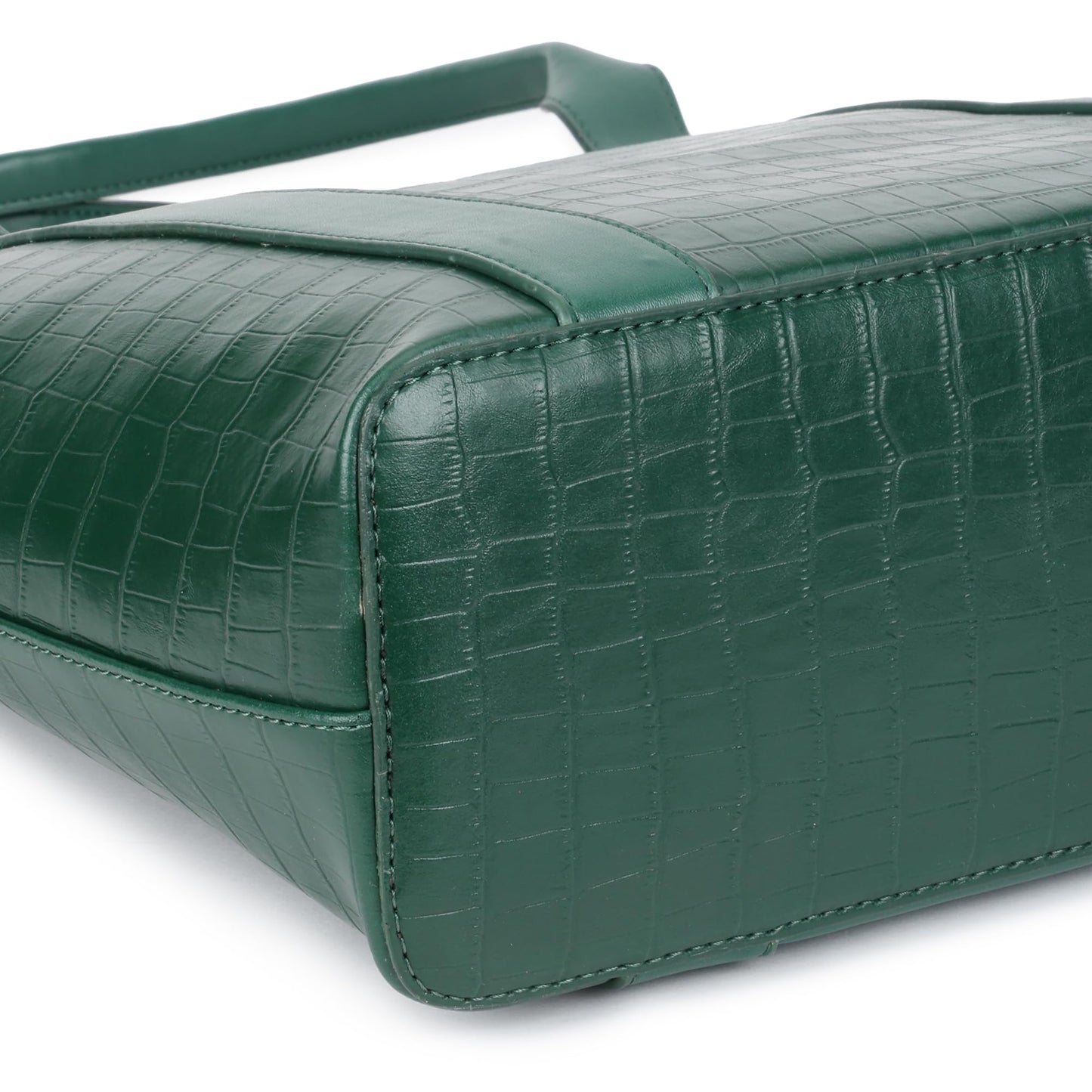 Fastrack Croco Crush Tote | green faux-leather Women's Handbag | Textured Croco Design with Gold Hardware | Double Handles, Zipper Closure & Organised Storage