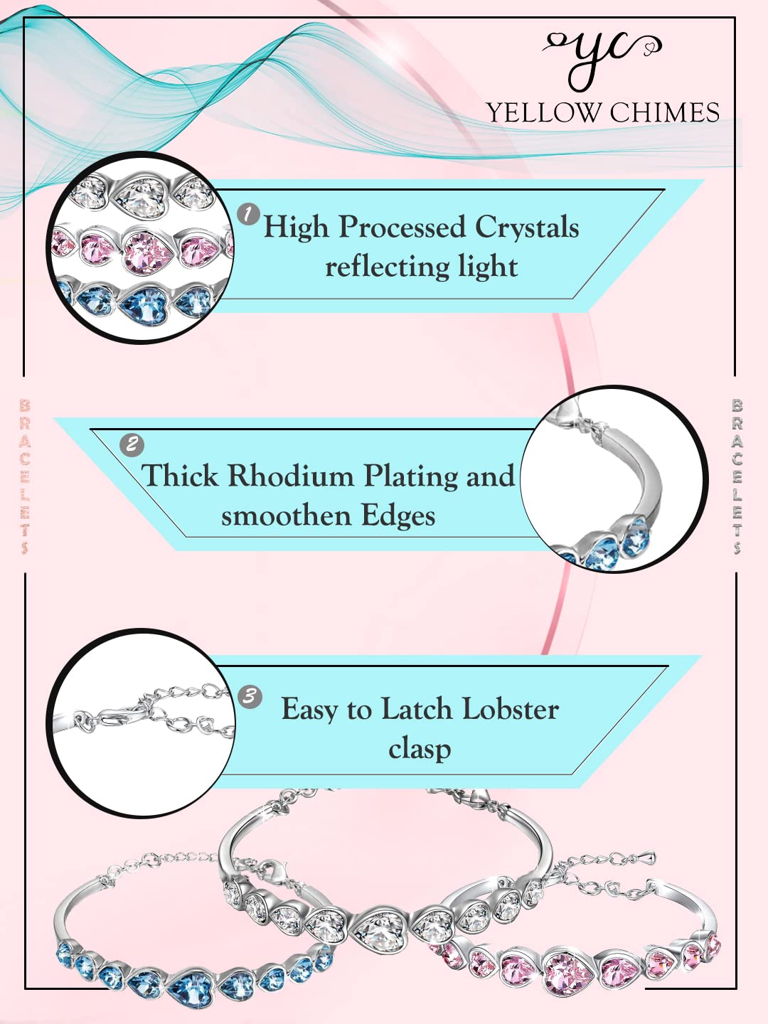 Yellow Chimes Valentine Gift for Girls Bracelet for Women A5 High Grade Blue Crystal Bracelets for Women | Valentine Special Heart Bracelet for Girls | Birthday Anniversary Gift For Girlfriend Wife