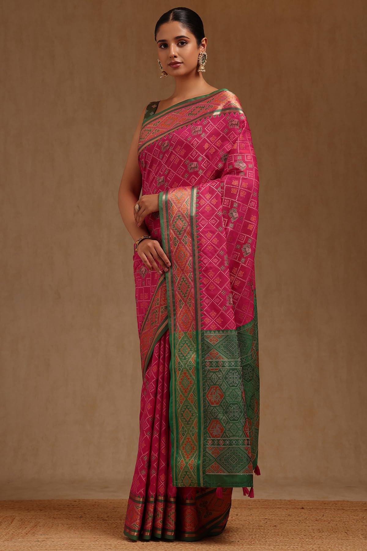 Soch Womens Fuchsia Silk Patola Print Saree