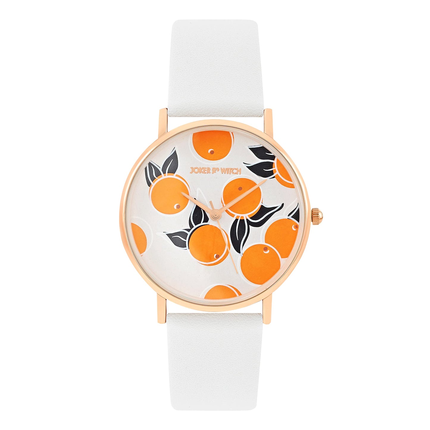 Joker & Witch Leather Women Zesty Orange White Dial Pu Strap Analog Watch, White Band