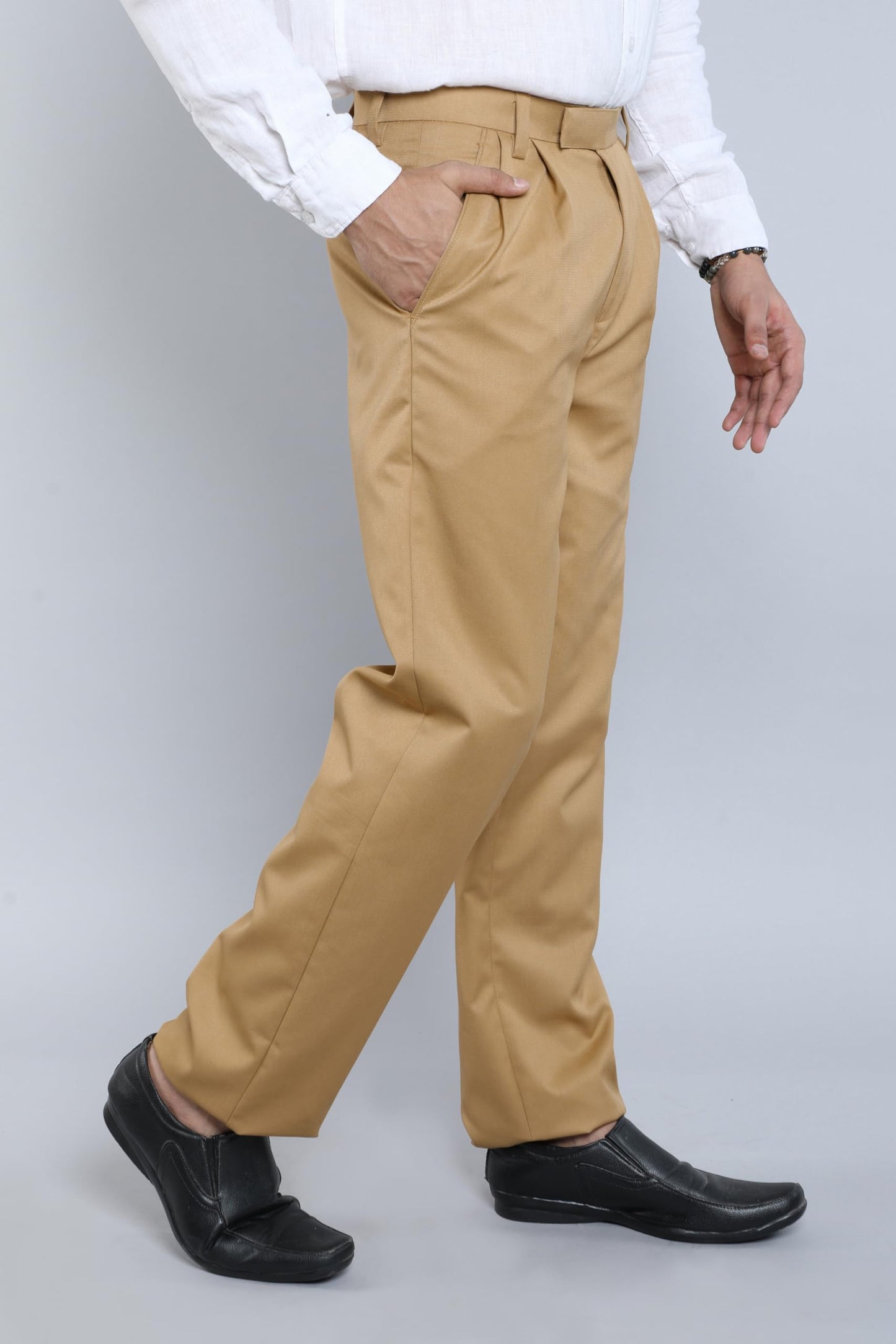 Particle Men’s Premium Double Pleated Trousers – Regular Fit – Structured Cotton Rich Gabardine Twill – Waist 32-46 – Formal Office Wear, Camel, 42