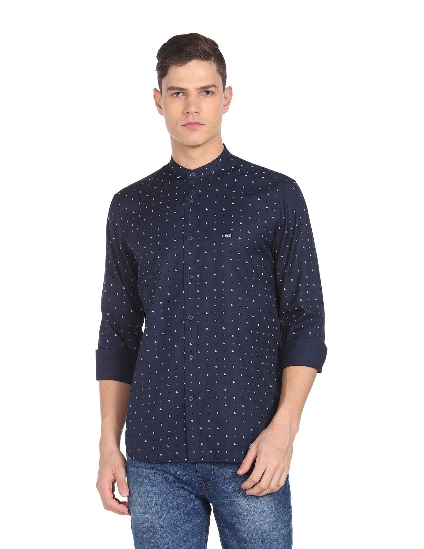 Arrow Men Navy Mandarin Collar Paisley Print Casual Shirt(ASAESH1303,Navy,39)