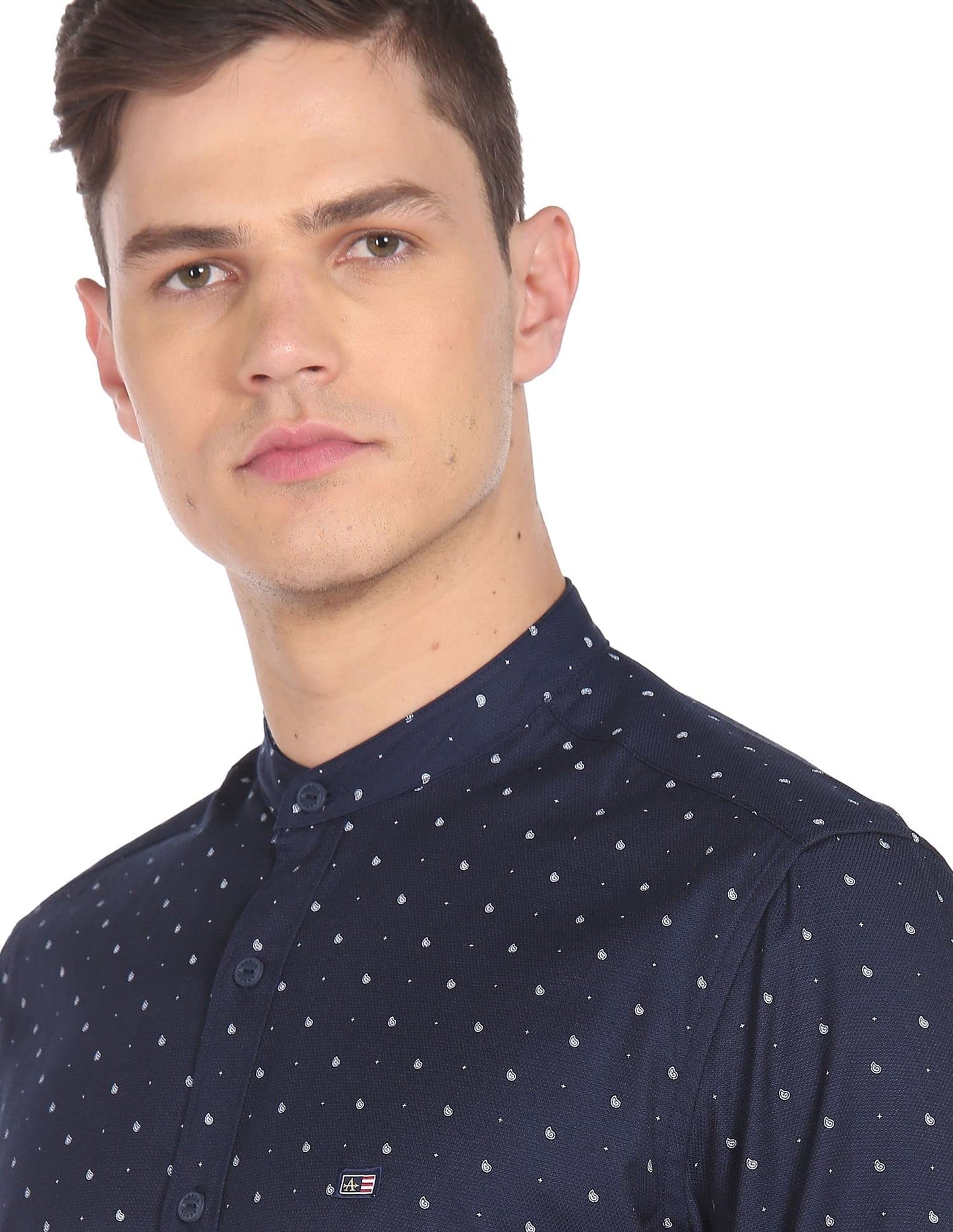 Arrow Men Navy Mandarin Collar Paisley Print Casual Shirt(ASAESH1303,Navy,39)