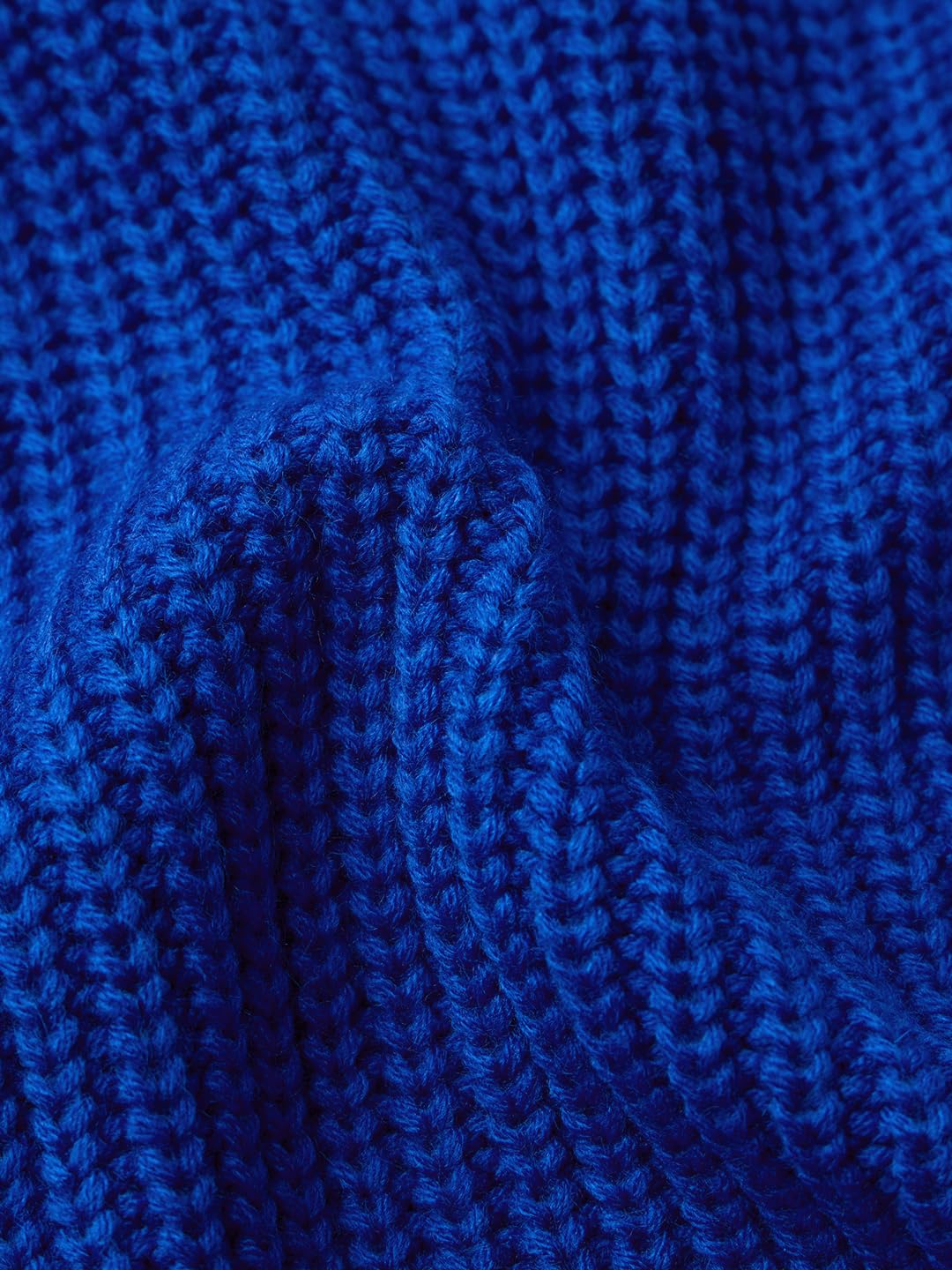 The Souled Store Knitted Sweater: Royal Blue Women and Girls Long Sleeves Round Neck Solid Pull Over Acrylic Oversized Sweaters