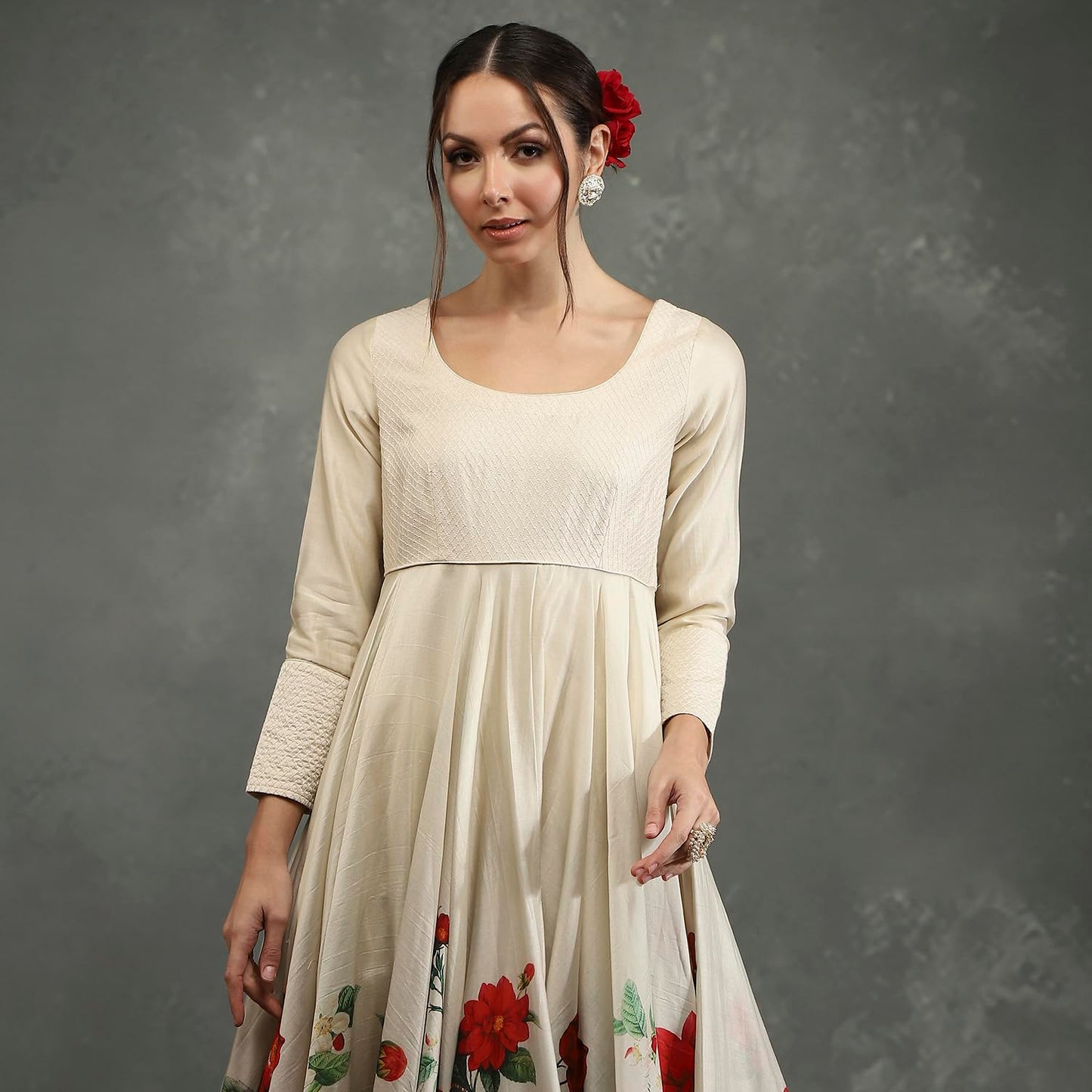 BIBA Women's Silk Chanderi Kurta Sets (CKD10961AW24OWHT_White