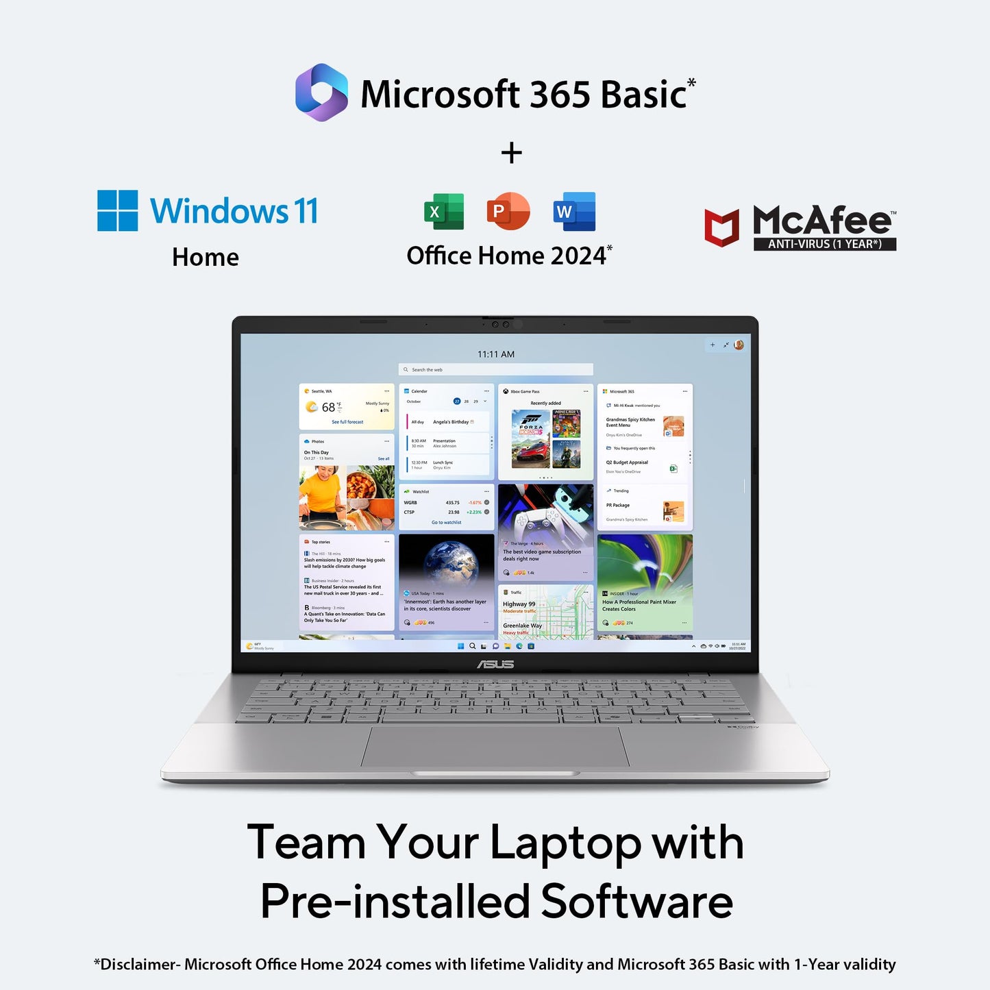 ASUS Vivobook S14, Intel Core Ultra 5 225H, Metallic Design Laptop (Intel iGPU/16GB RAM/512GB SSD/FHD+/14"/60Hz/Windows 11/M365 Basic (1Year)*/Office Home 2024/Cool Silver/1.4 Kg) S3407CA-LY060WS