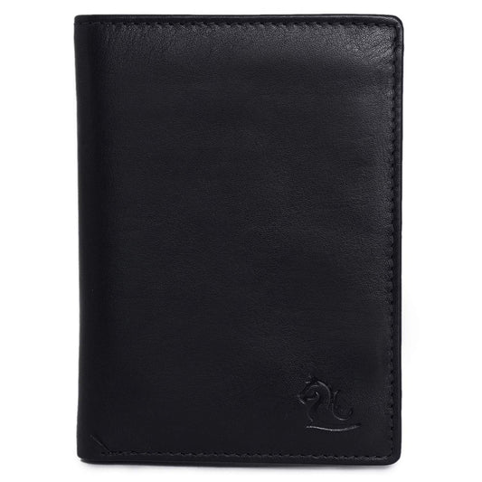 KARA Men's Black Genuine Leather Tri Fold Casual Wallets with 9 Cards Holder Slots - Heavy Duty Formal Wallets for Men - Stylish Men Trifold Purse