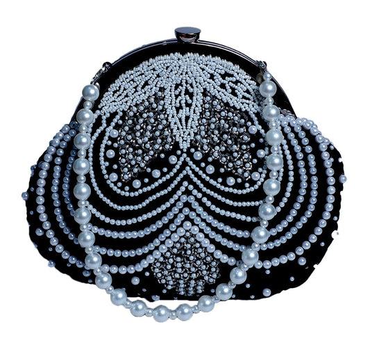 SWISNI Pearly Half Frame Clutch Bag II Women's Traditional Designer Clutch For Women & Girls II BATUA BAGS (Black)