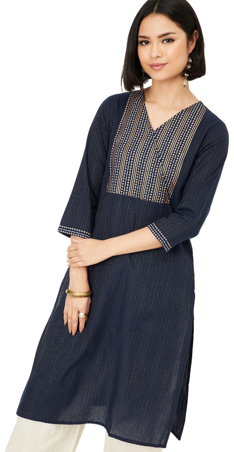 Max Women's Cotton Regular Kurta (PAPKFE24LE_Indigo