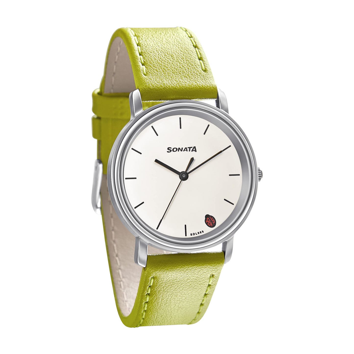 Sonata Play White Dial Women Watch with Leather Strap-NR87029SL04