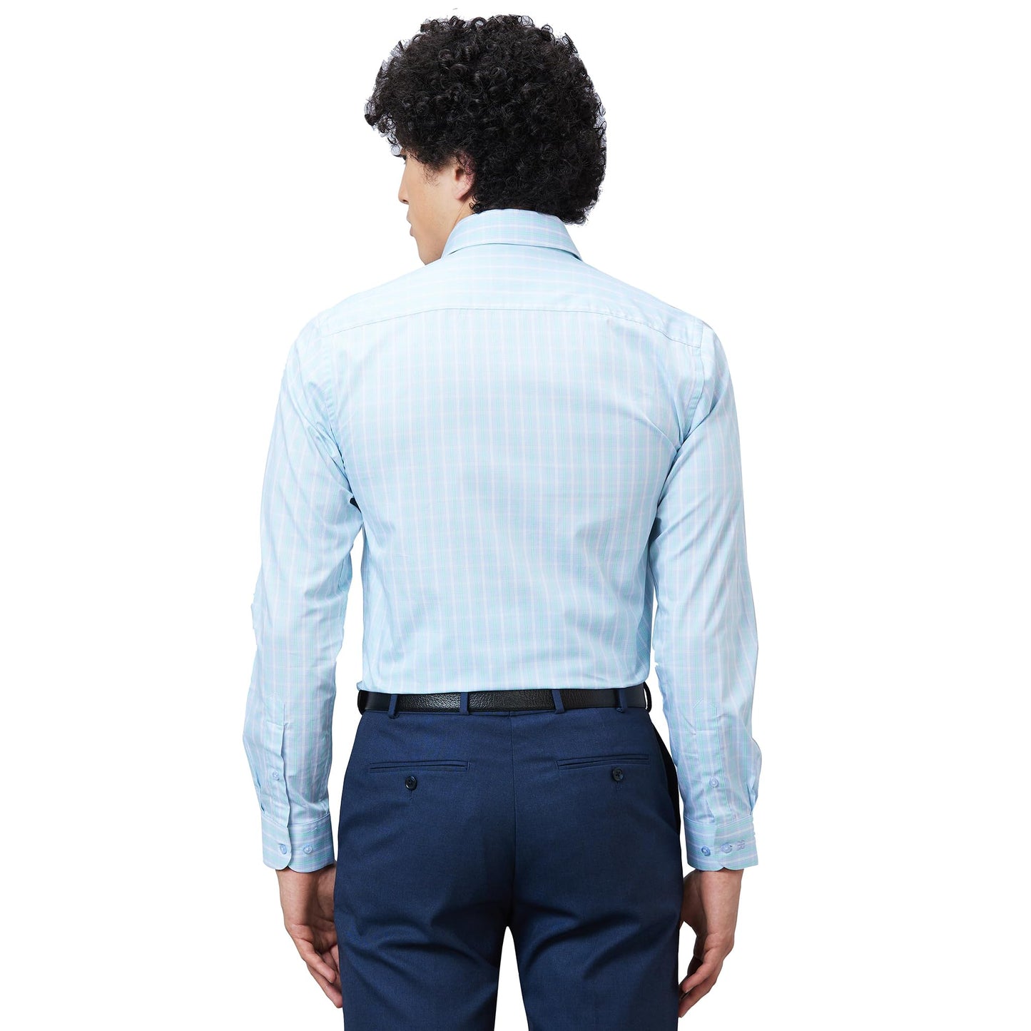 Raymond Men's Slim Fit Structured Formal Shirt - Pure Cotton, Full Sleeve, Semi Cutaway Collar | Medium Blue