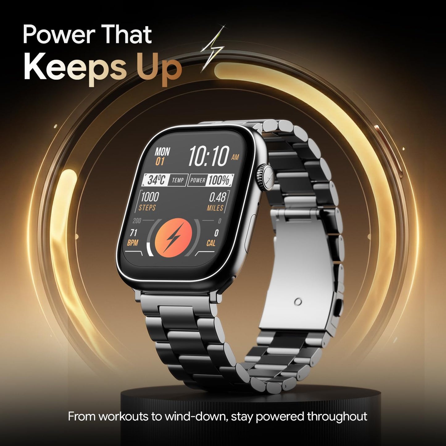 Fire-Boltt Ninja X Ring Smart Watch 1.96" Always On Display Bluetooth Calling, Voice Assistant, SpO2 & Heart Rate, 120+ Sports Modes, IP67 Waterproof Smartwatch for Men & Women - Silver Steel