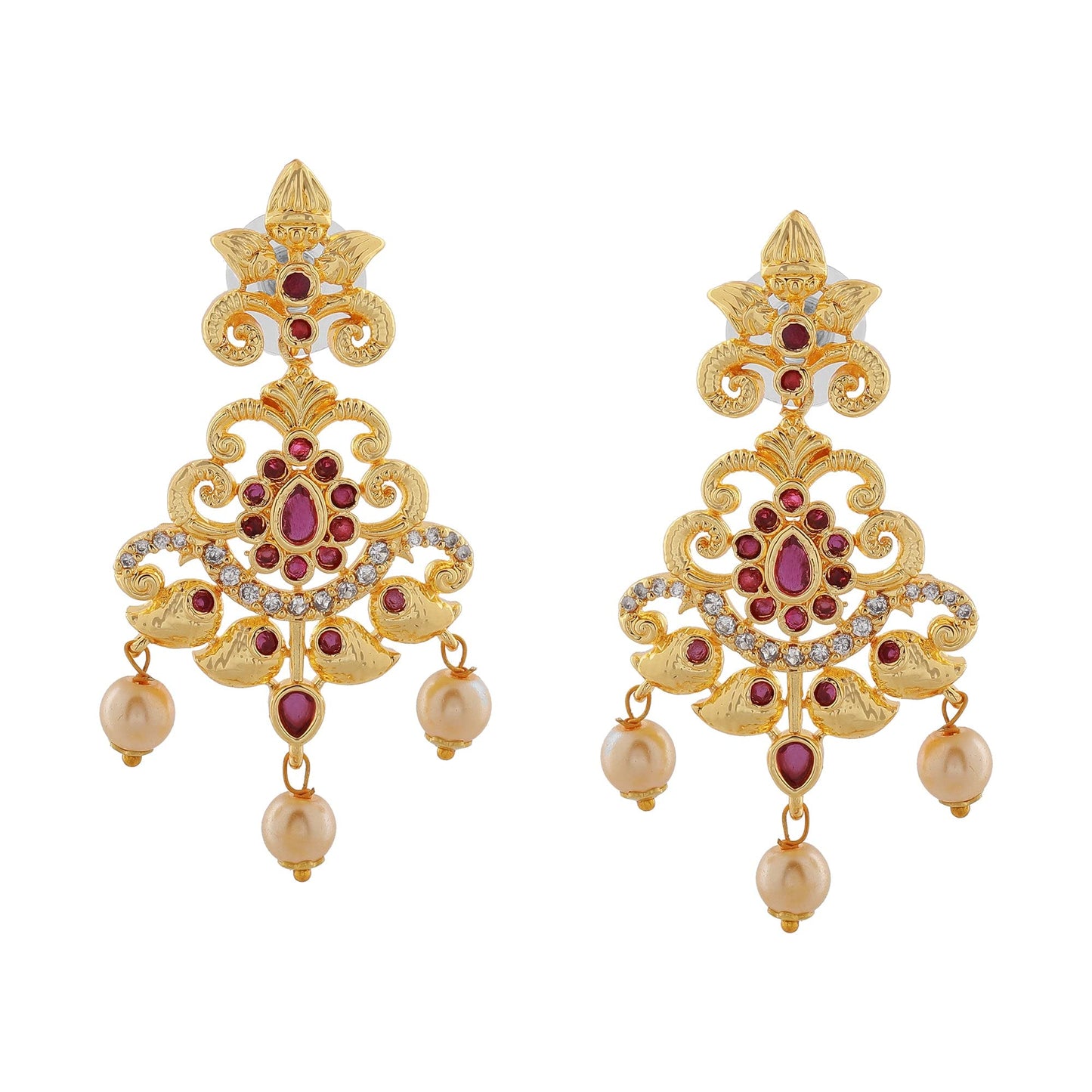 Estele Gold Plated CZ Magnificent Bridal Choker Necklace Set With Pearls for Women