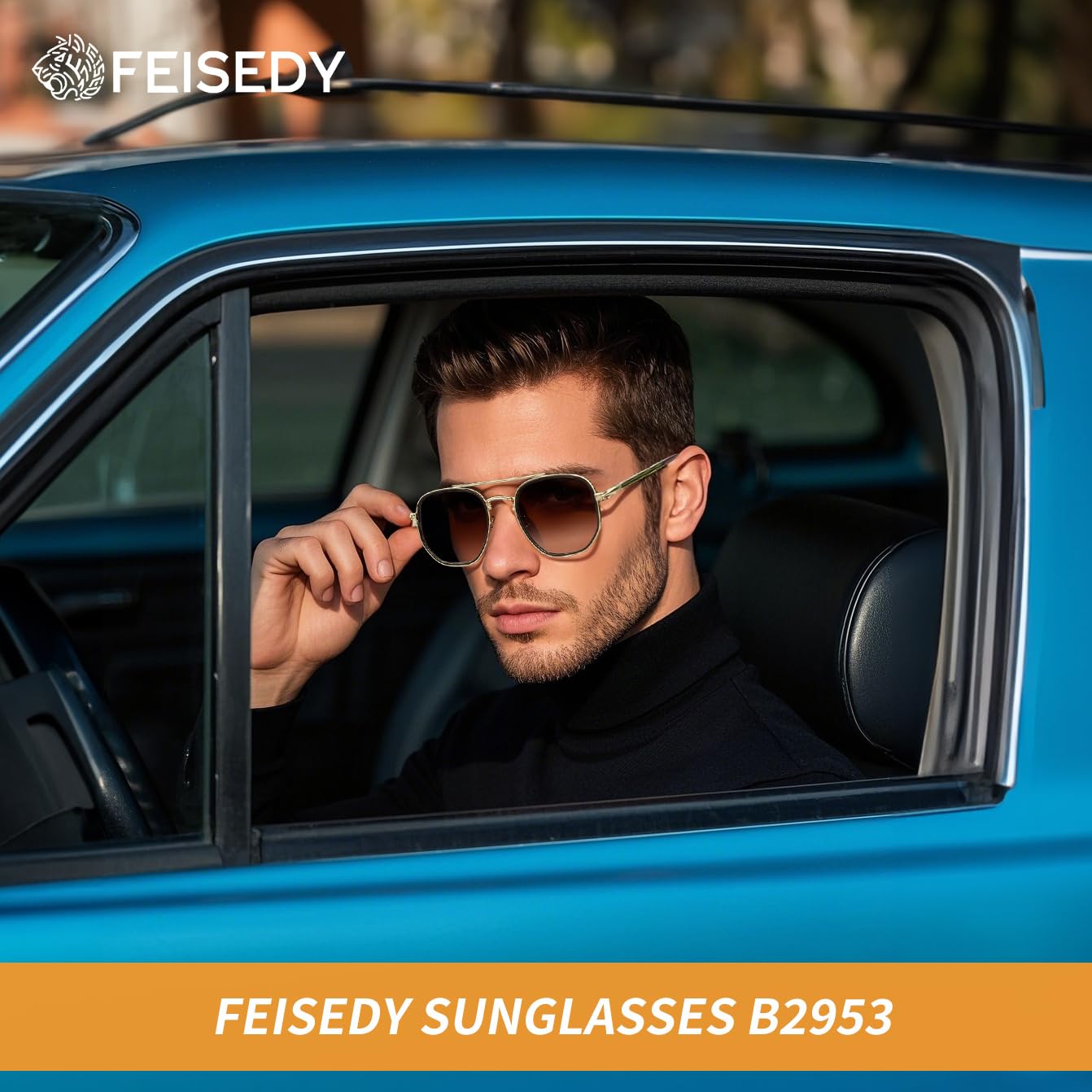 FEISEDY Women Men Square Aviator Sunglasses Gradient Lens Retro Small Metal Shades B2953 (55) (002 Golden Frame & Brown Gradient Lens)