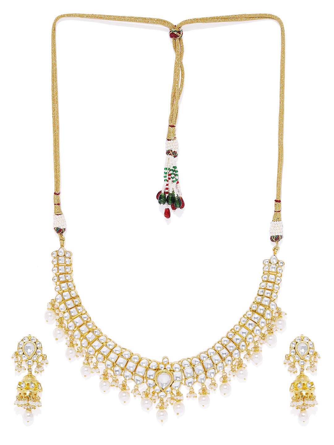 ACCESSHER Traditional Gold Plated Premium Pachi Kundan and Pearls Embedded Statement Bridal Jewellery Set for Women and Girls Pack of 1