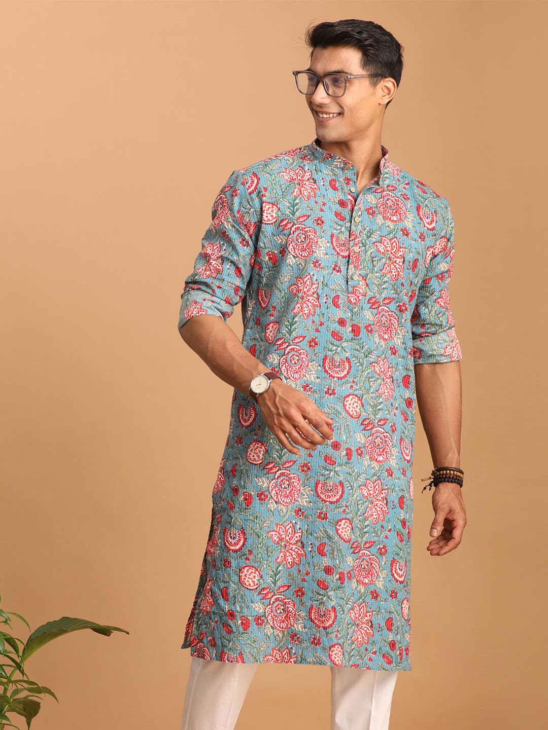 VASTRAMAY Men’s Cotton Regular Fit Regular Aqua Kurta | Elegant Ethnic Wear for Weddings & Festive Celebrations