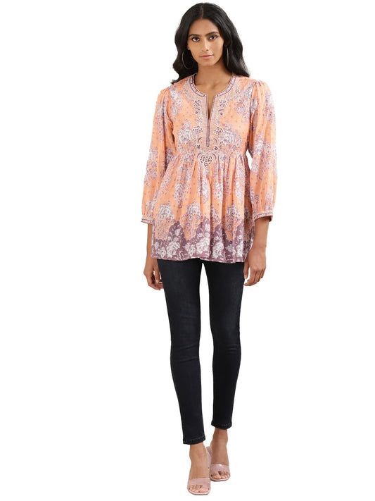 Ritu Kumar Peach Floral Print Kurti