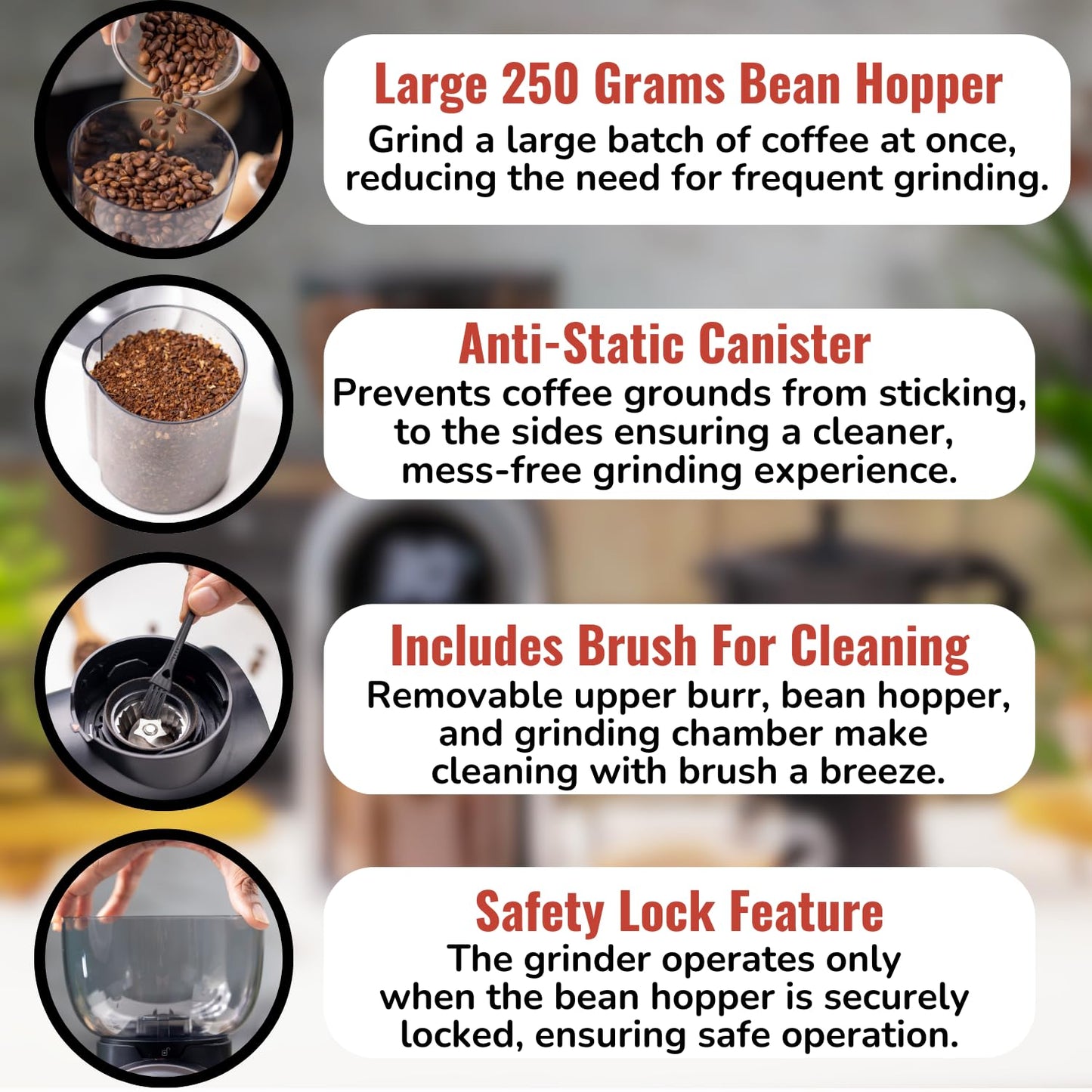 InstaCuppa Electric Coffee Grinder with LED Touch Timer & Cups Selector, Conical Stainless Steel Burr Mill with 25 Adjustable Grind Settings for Home Espresso, Moka Pot, French Press, Pour Over