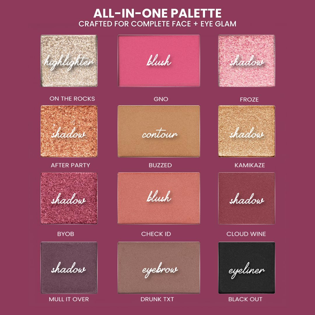 Typsy Beauty 12 Shades Sip Sip Hooray Wine Eyeshadow Palette I Highly Pigmented I Soft & Blendable Formula with Mattes, Mettalics & Foils I Bridal & Occasion Wear I Formulated In Italy I 24g
