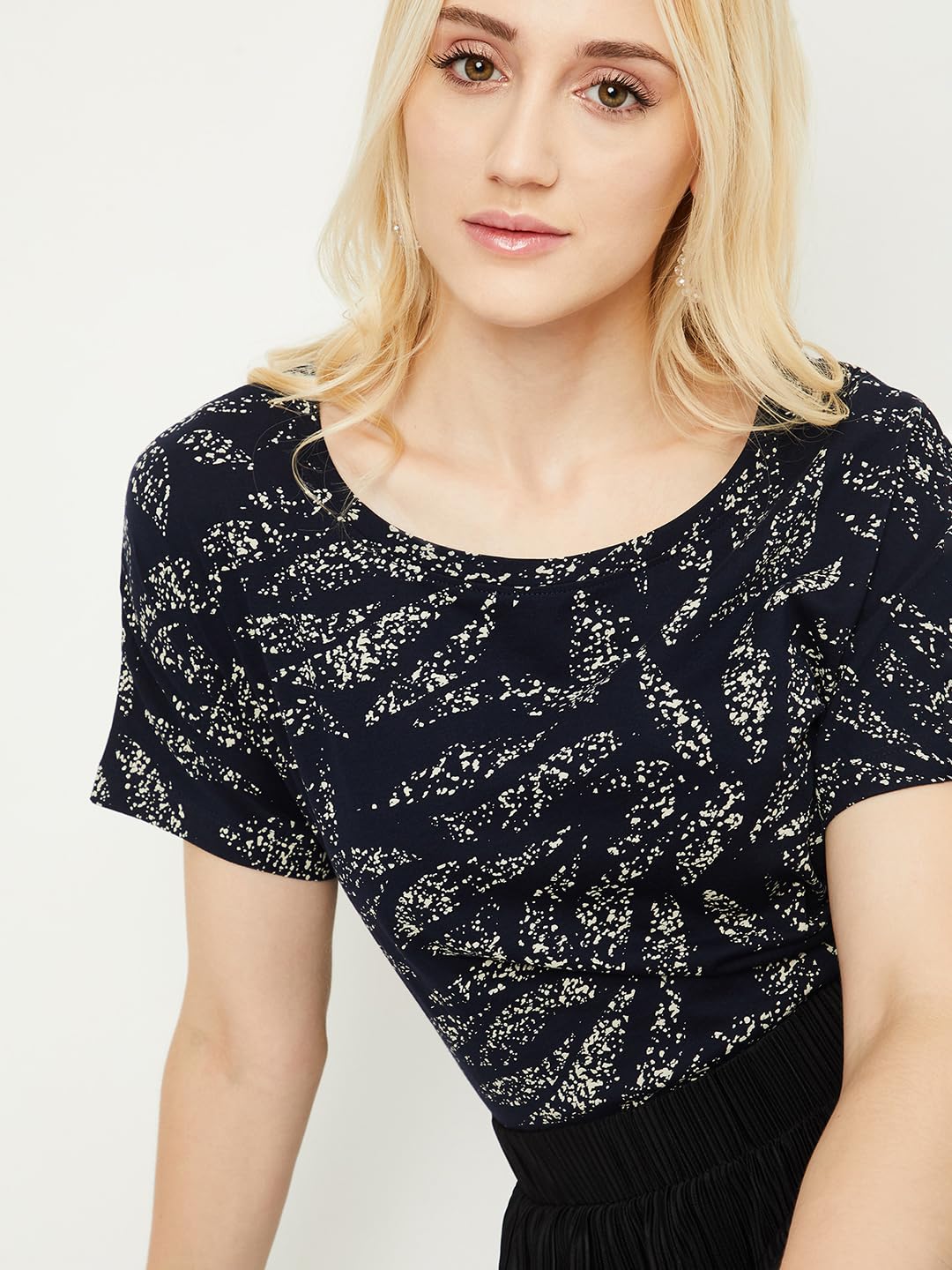 Max Women's Cotton Abstract Printed Regular Fit T-Shirt (SU24ELITE02NAVY)_L