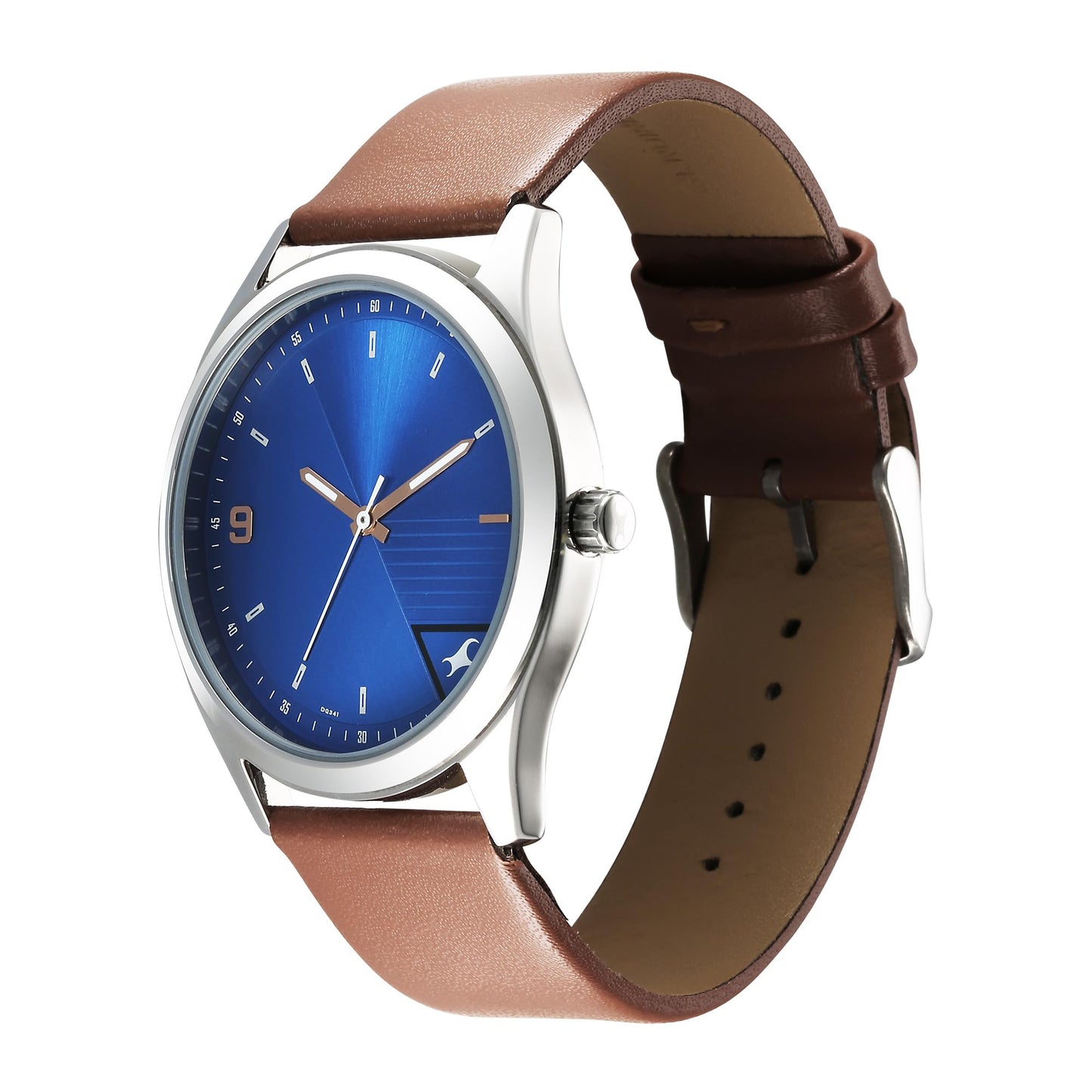 Fastrack Stunners Quartz Analog Blue Dial Brown Leather Strap Watch for Guys