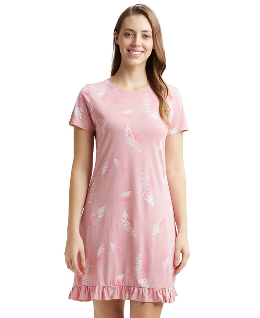 Jockey Women's Cotton A-Line Mini Night Dress (RX25_Blush Assorted Prints_L)(color may vary)