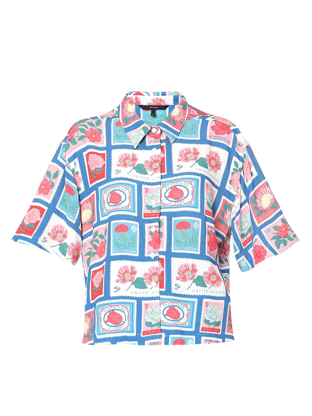 VERO MODA Women Graphic Print Blue Viscose Oversized Shirt