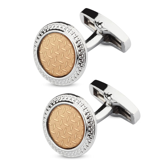 Panajatan Basket Weave Check Design Peach and Silver Couloured Cufflinks for Men m
